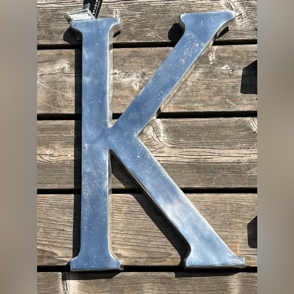 Metal “K” farmhouse or classic polished metal wall art decor initial weathered